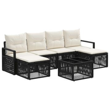 vidaXL Tuinbank Set 7 pcs Zwart poly rattan, Verzenden, Nieuw