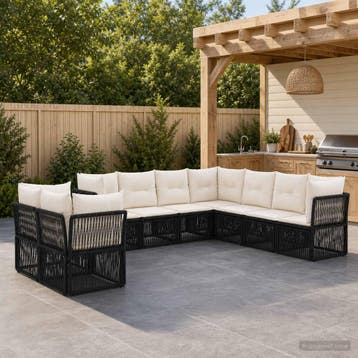 vidaXL Tuinbank Set 9 st Zwart poly rattan, Verzenden