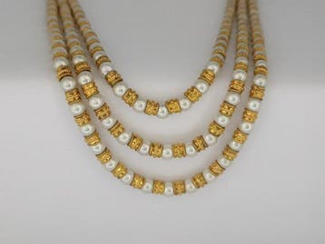 Halsketting - 21 kt. Geel goud - Unieke halsketting met drie, Handtassen en Accessoires, Kettingen, Nieuw