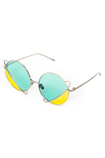 KIMU® Planeet Zonnebril Zilver Montuur Blauw Gele Glazen Sat, Ophalen of Verzenden