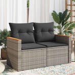 vidaXL Tuinbank 2-zits met kussens poly rattan grijs, Verzenden, Nieuw