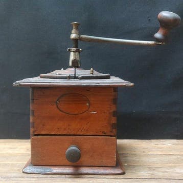 Koffiemolen - Hout, Staal - Authentieke patina