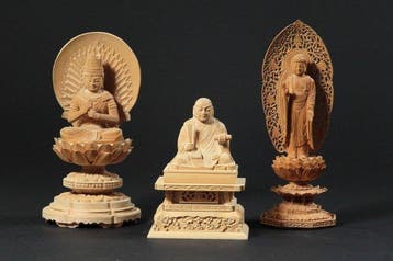 Wooden Buddhist Sculptures Set of 3 – Amitabha Buddha,