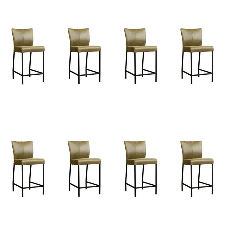 Set van 8 Leren barkrukken Revolt laag - Vintage Olive, Maison & Meubles, Tabourets de bar, Enlèvement ou Envoi