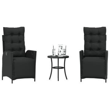 vidaXL 3-delige Bistroset met kussens poly rattan zwart, Verzenden, Nieuw