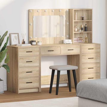 vidaXL Kaptafel met spiegellichten 3 pcs Sonoma Eik Bewerkt, Verzenden, Nieuw