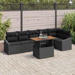 vidaXL Tuin Eettafel Set met kussen 7 pcs Zwart en Bruin, Verzenden