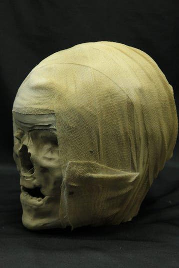 Replica van een mummiekop met bloot schedelstructuur Mummie, Antiek en Kunst