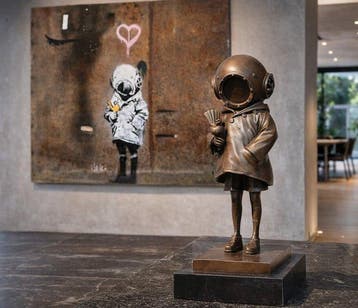 Diving Helmet Girl - After Banksy - Statue, Bronze - 31.5 cm