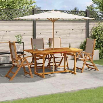 vidaXL 5-delige Tuinset massief acaciahout en textileen, Verzenden, Tuinset