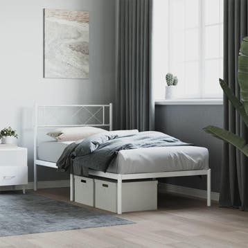vidaXL Bedframe met hoofdbord metaal wit 90x190 cm, Verzenden, Nieuw