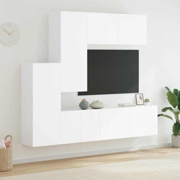 vidaXL 5-delige Tv-meubelset bewerkt hout wit, Verzenden, Nieuw
