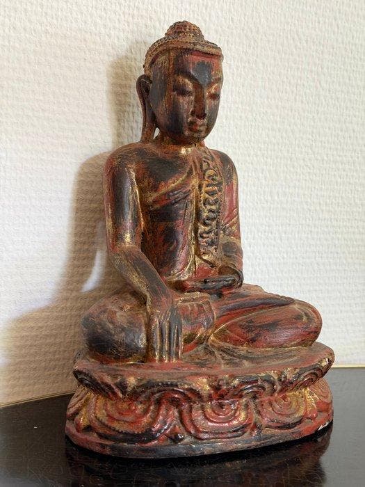 Antieke Birmese Boeddha-beeld – Mandalay-stijl - Hout,, Antiquités & Art, Art | Art non-occidental