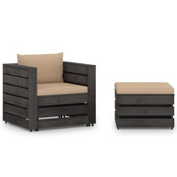 vidaXL 2-delige Loungeset met kussens grijs geïmpregneerd, Verzenden, Loungeset