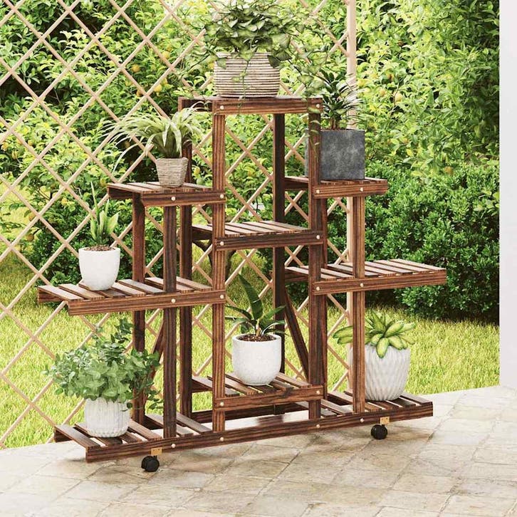 vidaXL Plantenstandaard met wielen 110x25x101 cm massief, Jardin & Terrasse, Bacs à fleurs & Jardinières, Envoi
