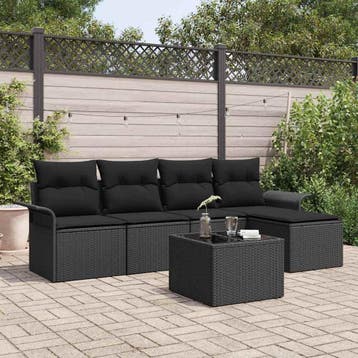 vidaXL Buitensofa 6 st Zwart poly rattan, Verzenden, Nieuw