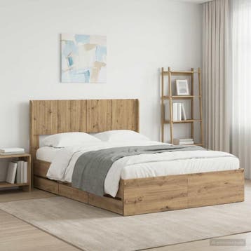 vidaXL Bedframe met opbergruimte en hoofdbord Artisan Oak, Verzenden