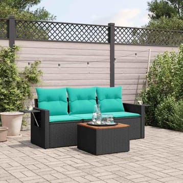 vidaXL 4-delige tuinbankset met kussens, zwart polyrotan, Verzenden