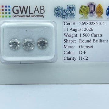 Zonder minimumprijs - 3 pcs Diamant (Natuurlijk) - 1.56 ct -, Bijoux, Sacs & Beauté, Pierres précieuses