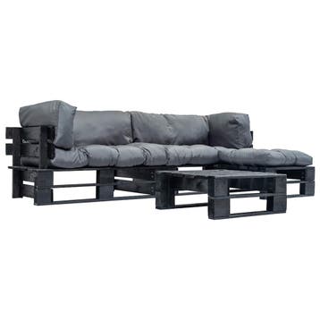 vidaXL 4-delige Loungeset pallet met grijze kussens hout, Verzenden, Nieuw, Loungeset