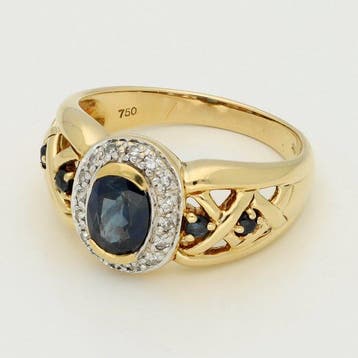Bague - 18 carats Or jaune Saphir - Diamant, Bijoux, Sacs & Beauté