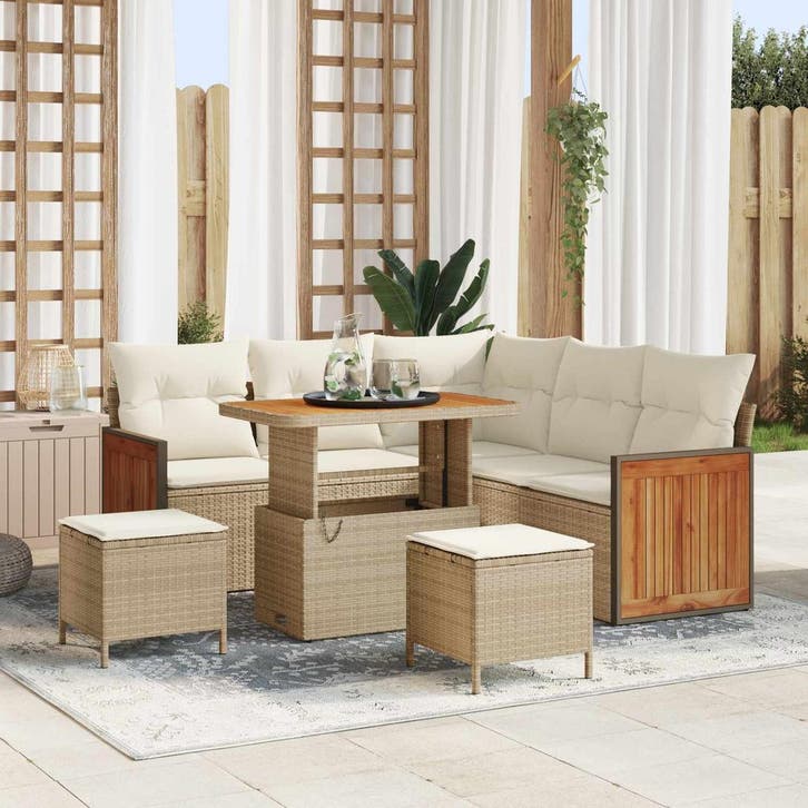 vidaXL Tuinbank Set 8 st 8-Aantal zitplaatsen Beige en Crème, Tuin en Terras, Tuinsets en Loungesets, Nieuw, Verzenden