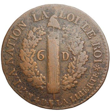 Frankrijk. Lodewijk XVI (Grondwet). 6 Deniers 1792-BB,