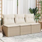 vidaXL Tuinbank 3-zits met kussens poly rattan beige, Verzenden, Nieuw