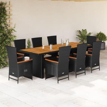 vidaXL 9-delige Tuinset poly rattan zwart, Verzenden, Nieuw, Tuinset