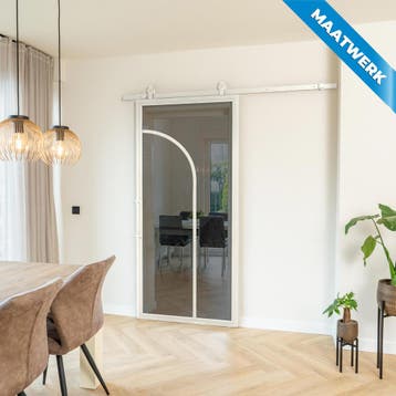 Stalen Schuifdeur Wit 2 Vlaks rond Maatwerk Rook glas, Nieuw, Metaal, Inclusief glas