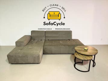 Hoekzetel beige in fluweel met verstelbare rug – tweedehands, Huis en Inrichting, Zetels | Zetels en Chaises Longues, Verzenden