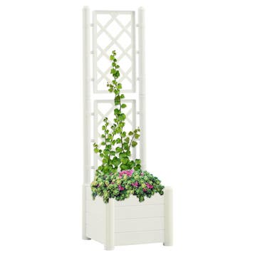 vidaXL Plantenbak met latwerk 43x43x142 cm PP wit, Tuin en Terras, Bloempotten, Verzenden, Nieuw