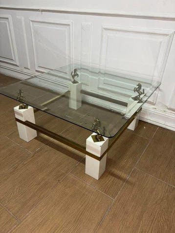 Middentafel - Glas, Messing, Hout, Nieuw