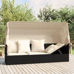 vidaXL Loungebed met luifel en kussens poly rattan zwart, Verzenden, Nieuw