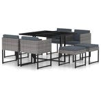 vidaXL 9-delige Tuinset met kussens poly rattan grijs, Verzenden, Tuinset