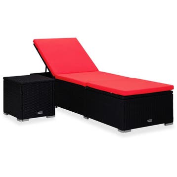 vidaXL Ligbed met kussen en theetafel poly rattan rood, Tuin en Terras, Verzenden, Nieuw
