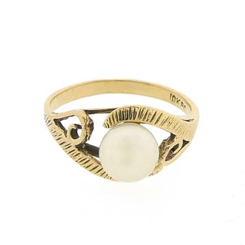 10 karaat ring met parel, Handtassen en Accessoires, Gebruikt, Geel, Ophalen of Verzenden, 17 tot 18