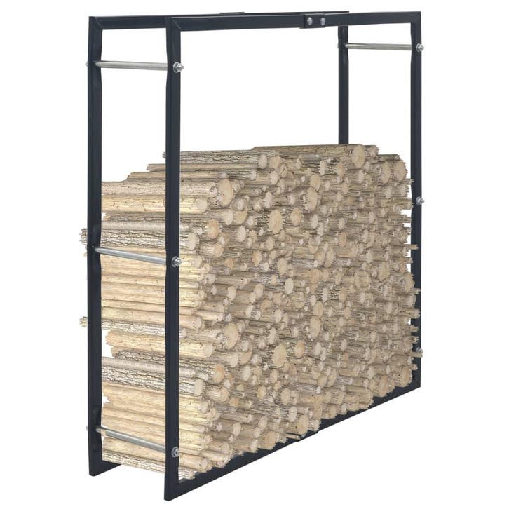 vidaXL Haardhoutrek 100x25x100 cm staal zwart, Tuin en Terras, Brandhout, Verzenden
