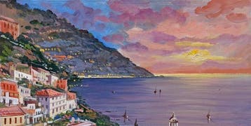 Vincenzo Somma (1955) - Sunset in Positano, Antiek en Kunst