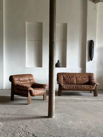 Zitgroep (2) - Leder, Eik - Fauteuil en Sofaset