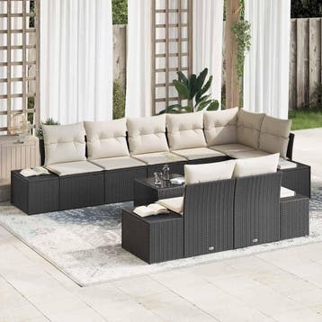 vidaXL Tuinbank Set met opslag Zwart en Crème Poly rattan, Verzenden, Nieuw