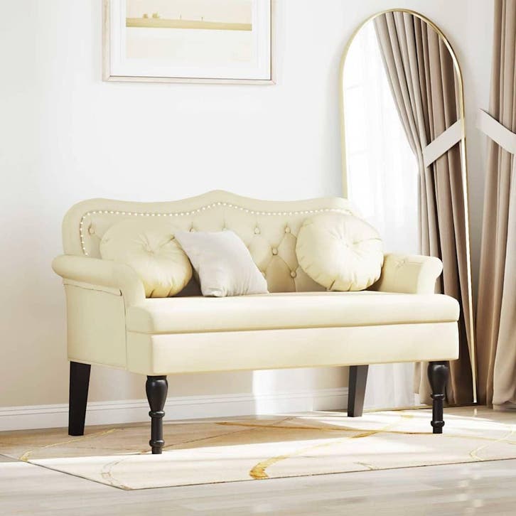 vidaXL Chesterfield Bank met kussen Crème 120,5 x 65 x 75 cm, Huis en Inrichting, Overige Huis en Inrichting, Nieuw, Verzenden