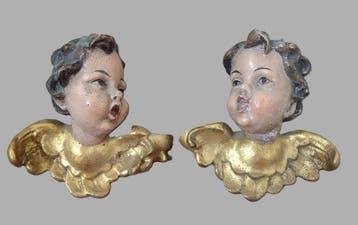 Snijwerk, farbige Putten Engelsköpfe - Wandfiguren - 15 cm -