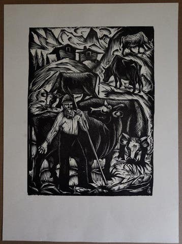 Karl Friedrich Zähringer (1886–1923) - Hirte mit Kühen, Antiek en Kunst