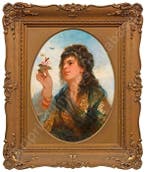 Norbert Schrödl (1842-1912) - Mädchen mit Rose und, Antiquités & Art