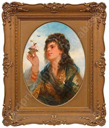 Norbert Schrödl (1842-1912) - Mädchen mit Rose und, Antiquités & Art