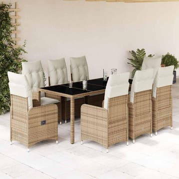 vidaXL 9-delige Bistroset met kussens poly rattan beige, Verzenden, Nieuw
