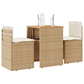 vidaXL 3-delige Bistroset met kussens poly rattan beige, Verzenden