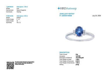 Bague - 14 carats Or blanc - 1.05ct. tw. Saphir - Diamant
