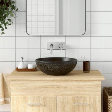 vidaXL Opzetwasbak rond 41x14 cm keramiek zwart, Doe-het-zelf en Bouw, Verzenden, Nieuw